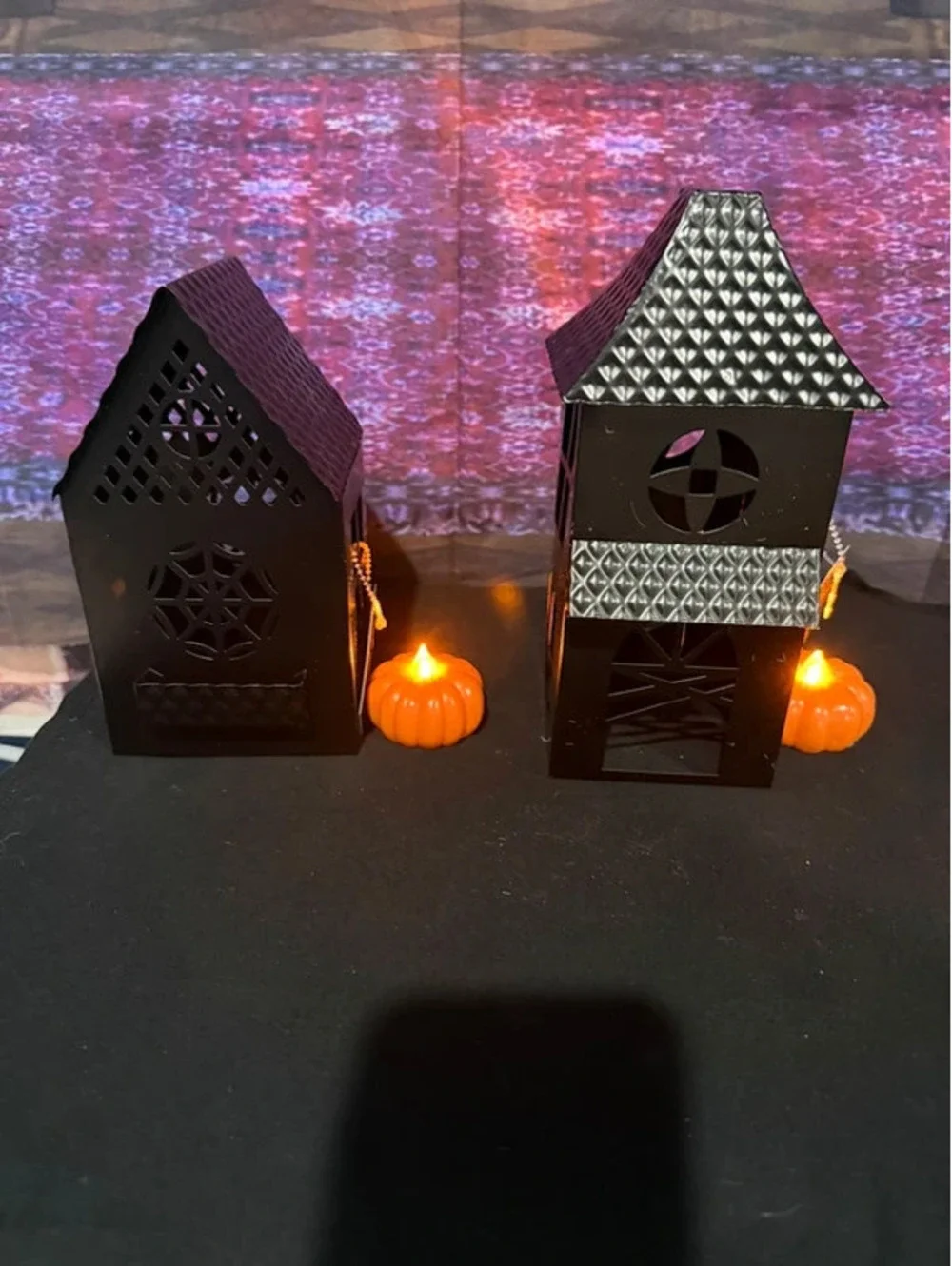 Set of Black Metal Haunted Houses Halloween Tabletop Decor: